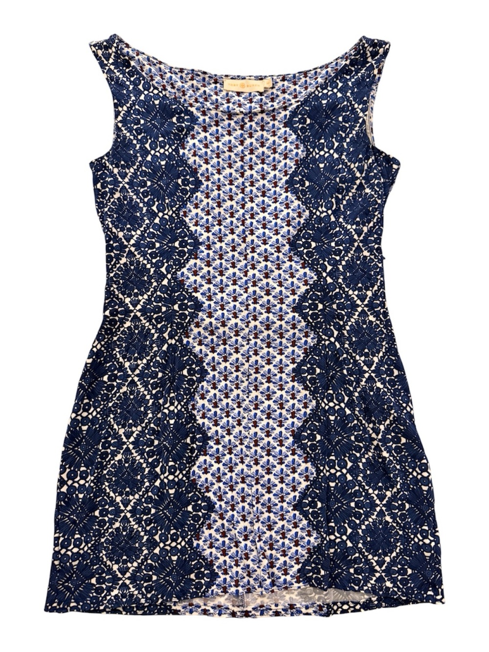Tory Burch Blue Medallion Print Tunic Top XS Sleeveless Side Zip